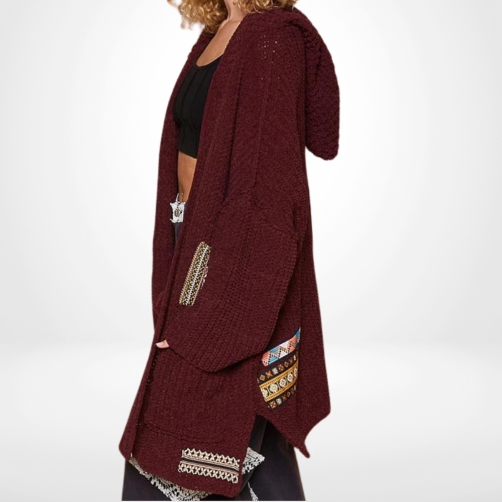 295. POL LAST 1! Soft CHENILLE PATCHWORK OVERSIZED  Cardigan Sweater POCKET - Picture 2 of 4